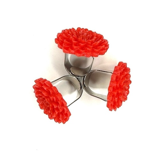 LOT OF 3 Red Flower Rings Bundle - Adjustable - SOLD AS IS - Picture 2 of 8
